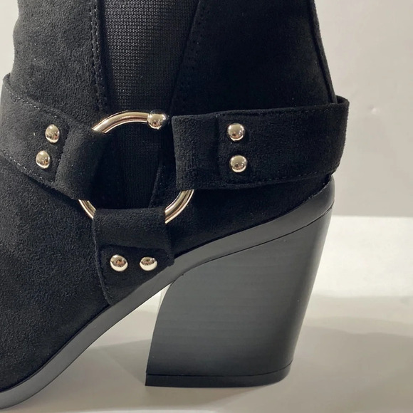 Yoki "NEW" Black Faux Suede Harness Western Boot Size 7.5 - Picture 7 of 9